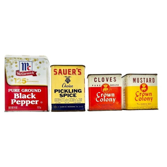 Vintage Set of 4 Spice Tins McCormick Sauer's Crown Colony - Picture 1 of 12